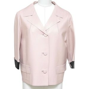 MARNI Leather Jacket Coat Blush Pink Black 3/4 Sleeve Pocket Sz 44 Summer 2014